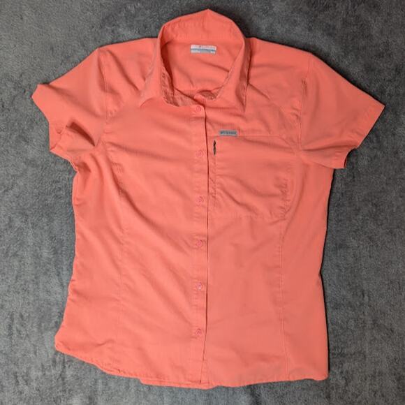 COLUMBIA Womens button up Outdoorsy Shirt Medium GorpCore hiking granolagirl - Picture 2 of 11